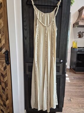 Free People Mckinley maxi dress. Light Beige Ruffled Maxi Dress - Women